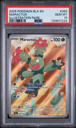PSA 10 MARACTUS #093 ILLUSTRATION RARE 2025 POKEMON BLACK BOLT EN VERY LOW POP - Image 1