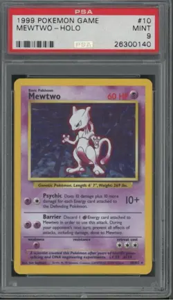 1999 Pokemon Game Base Set Mewtwo Holo Rare Graded PSA 9 Mint #10/102 - Image 1