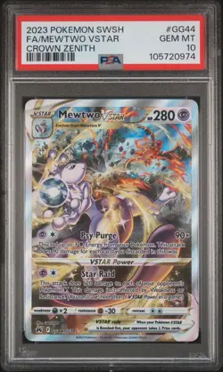 2023 POKEMON SWORD & SHIELD CROWN ZENITH #GG44 FULL ART/MEWTWO VSTAR PSA 10 - Image 1