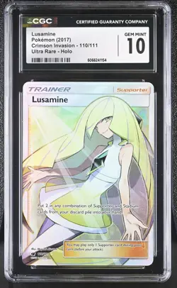 CGC 10 GEM MINT Lusamine Crimson Invasion 110/111 Ultra Rare,Holo Pokemon Card - Image 1