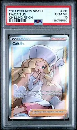 2021 POKEMON SWORD & SHIELD CHILLING REIGN #189 FULL ART/CAITLIN PSA 10 - Image 1