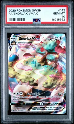 2020 POKEMON SWORD & SHIELD #142 FULL ART/SNORLAX VMAX PSA 10 - Image 1