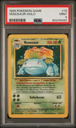 1999 POKEMON BASE SET UNLIMITED #15 VENUSAUR-HOLO PSA 9 - Image 1