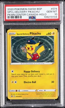 2020 POKEMON SWSH BLACK STAR PROMO #074 SPECIAL DELIVERY PIKACHU-HOLO PSA 10 - Image 1