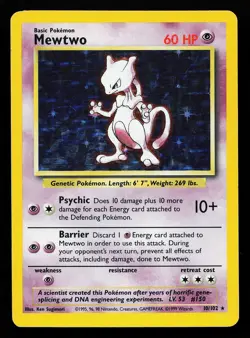 Mewtwo 10/102 Holo Rare Base Set Pokemon Card - Image 1