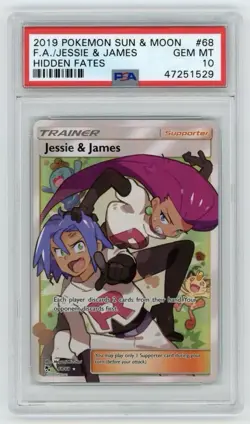 Jessie & James 68/68 Hidden Fates PSA 10 Gem Mint Full Art Pokemon Card - Image 1