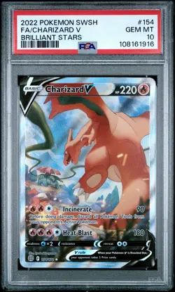 2022 POKEMON SWORD & SHIELD BRILLIANT STARS #154 FULL ART/CHARIZARD V PSA 10 - Image 1