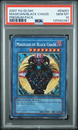 2007 YU-GI-OH! PREM PACK #EN001 MAGICIAN OF BLACK CHAOS PSA 10 - Image 1