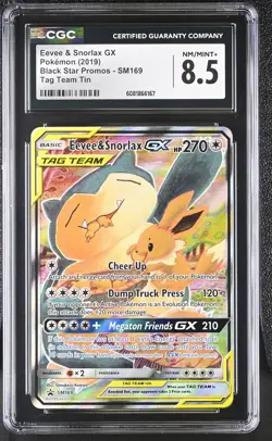 CGC 8.5 Eevee & Snorlax GX 2019 Black Star Promos SM169 Pokemon Card - Image 1