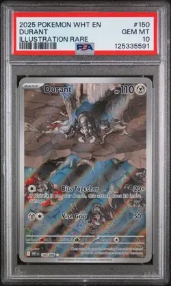 2025 POKEMON WHT EN-WHITE FLARE ILLUSTRATION RARE #150 DURANT PSA 10 - Image 1