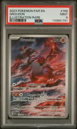 2023 POKEMON PAR EN-PARADOX RIFT ILLUSTRATION RARE #199 GROUDON PSA 9 - Image 1