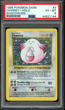Pokemon Card PSA 6 Chansey Shadowless 3/102 Holo Base Set Vintage WOTC 1999 - Image 1
