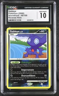 CGC 10 GEM MINT Sableye 2008 Stormfront 48/100 Reverse Holo Pokemon Card - Image 1