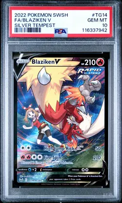 2022 POKEMON SWORD & SHIELD SILVER TEMPEST #TG14 FULL ART/BLAZIKEN V PSA 10 - Image 1