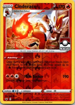 Cinderace - 034/202 - Pokemon League & Championship Cards - Reverse Holo - NM - Image 1