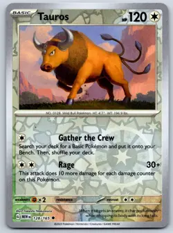 Tauros - Reverse Holo - Scarlet & Violet 151 EN 128/165 Pokemon Card NM - Image 1