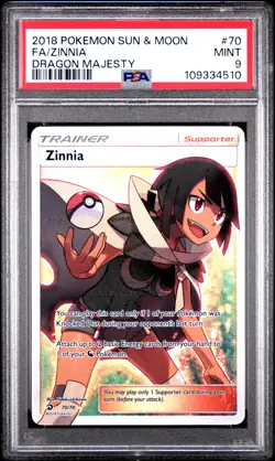 2018 POKEMON SUN & MOON DRAGON MAJESTY #70 FULL ART/ZINNIA PSA 9 - Image 1