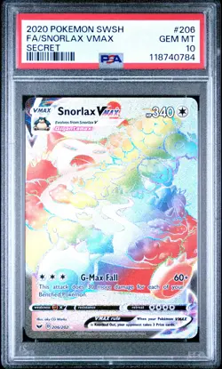 2020 POKEMON SWORD & SHIELD SECRET #206 FULL ART/SNORLAX VMAX PSA 10 - Image 1