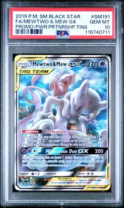 2019 POKEMON SM BLACK STAR PROMO #SM191 FULL ART/MEWTWO & MEW GX PSA 10 - Image 1