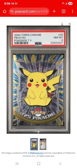 PSA 8 Topps Chrome Pikachu #25 2000 Pokemon T. V. - Image 1
