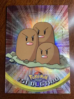 1999 Topps Pokemon TV #51 Dugtrio Rainbow Foil Black Logo - Image 1