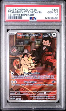2025 POKEMON DRI EN-DESTINED RIVALS #203 TEAM ROCKET'S MEOWTH PSA 10 - Image 1