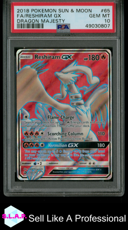 RESHIRAM GX POKEMON 65/70 (FA) 2018 DRAGON MAJESTY FULL ART ENGLISH PSA 10 - Image 1