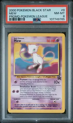 2000 POKEMON PROMO BLACK STAR POKEMON LEAGUE #8 MEW PSA 8 - Image 1