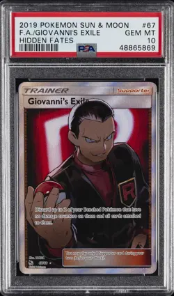 2019 POKEMON SUN & MOON HIDDEN FATES #67 FULL ART/GIOVANNI'S EXILE PSA 10 - Image 1