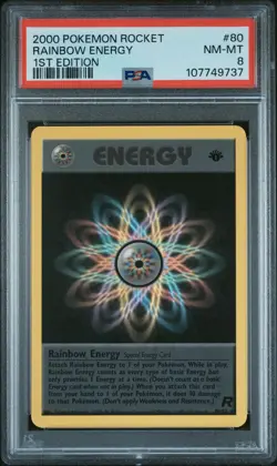 2000 POKEMON ROCKET 1ST ED #80 RAINBOW ENERGY PSA 8 - Image 1