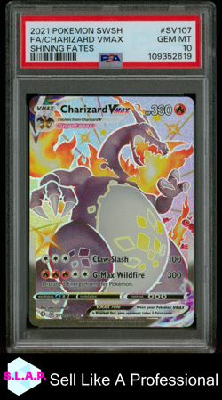 FA/CHARIZARD VMAX SHINING FATES POKEMON SWSH SHINING FATES 2021 SV107 PSA 10 - Image 1