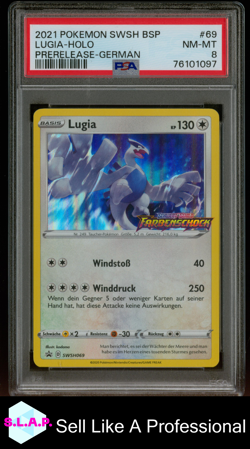 LUGIA-HOLO PRERELEASE-GERMAN POKEMON SWSH BLACK STAR PROMO 2021 069 PSA 8 - Image 1