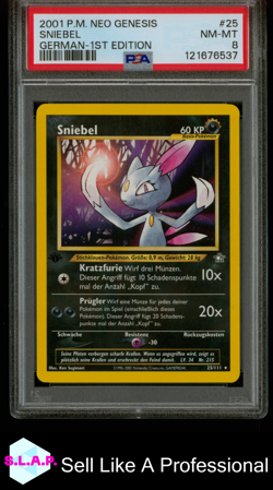 SNIEBEL GERMAN-1ST EDITION POKEMON GERMAN NEO GENESIS 2001 25 PSA 8 - Image 1