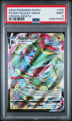 2023 POKEMON SWORD & SHIELD CROWN ZENITH #102 FULL ART/RAYQUAZA VMAX PSA 9 - Image 1