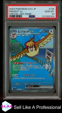 PIDGEOT EX SPECI4L ART RARE POKEMON JAP SV3-RULER OF BLCK FLAME 2023 136 PSA 10 - Image 1