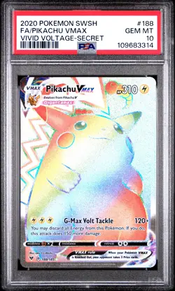 2020 POKEMON SWORD & SHIELD VIVID VOLTAGE SECRET FULL ART/PIKACHU VMAX PSA 10 - Image 1
