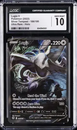 2022 POKEMON SILVER TEMPEST ULTRA RARE HOLO #186/195 LUGIA V CGC 10 GEM MINT - Image 1