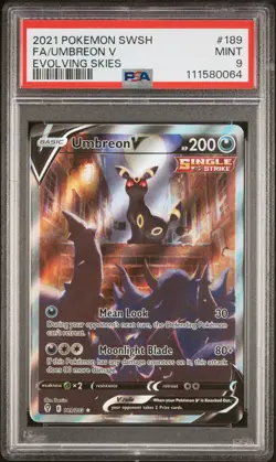 2021 POKEMON SWORD & SHIELD EVOLVING SKIES #189 FULL ART/UMBREON V PSA 9 - Image 1