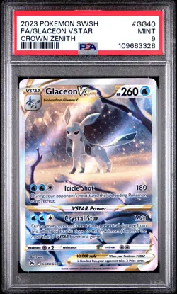 2023 POKEMON SWORD & SHIELD CROWN ZENITH #GG40 FULL ART/GLACEON VSTAR PSA 9 - Image 1