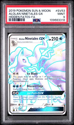 2019 POKEMON SUN & MOON HIDDEN FATES #SV53 FULL ART/ALOLAN NINETALES GX PSA 9 - Image 1