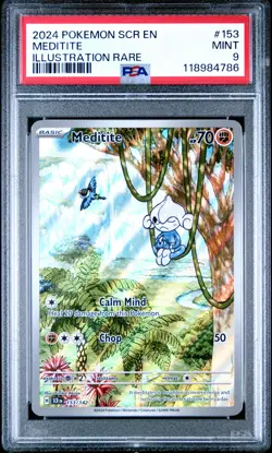 2024 POKEMON SCR EN-STELLAR CROWN ILLUSTRATION RARE #153 MEDITITE PSA 9 - Image 1