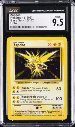 1999 POKEMON BASE SET HOLO #16/102 ZAPDOS CGC 9.5 - Image 1