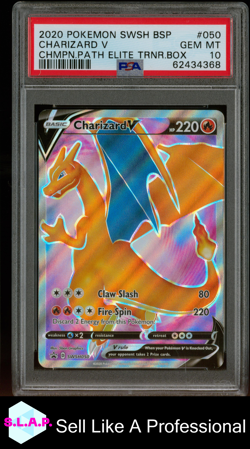 CHARIZARD V CHMPN.PATH ELITE TRNR.BOX POKEMON SWSH BLCK STR PRM 2020 050 PSA 10 - Image 1