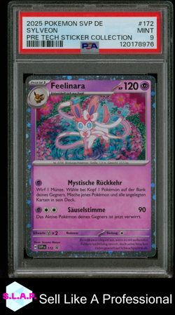 SYLVEON PRE TECH STICKER COLL POKEMON GER SVP DE-SV BLCK STR PRM 2025 172 PSA 9 - Image 1