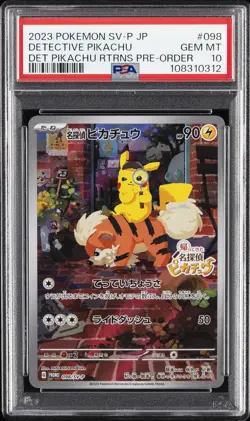 2023 POKEMON JAPANESE SV-P PROMO #098 DETECTIVE PIKACHU PSA 10 - Image 1