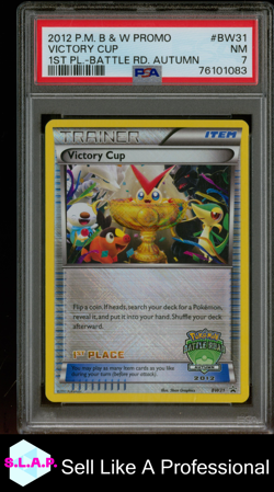 VICTORY CUP 1ST PL.-BATTLE RD. AUTUMN POKEMON BLCK & WHITE PROMO 2012 BW31 PSA 7 - Image 1