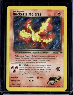 Pokemon TCG Rocket's Moltres Holo Rare Card 12/132 Gym Heroes LP/MP - Image 1