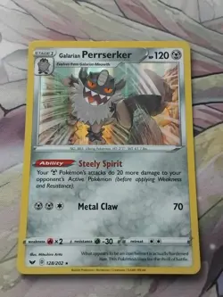 Pokemon Card Galarian Perrserker 128/202 Rare Holo Sword & Shield LP - Image 1