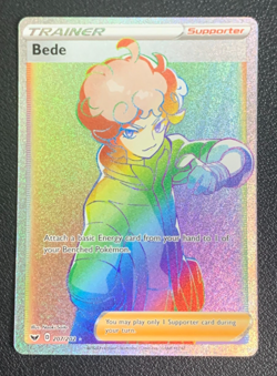 Bede 207/202 Sword & Shield Base Secret Rainbow Rare Holo Pokemon TCG Card NM - Image 1