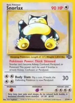 Moderately Played, English - 1 x Pokemon Snorlax - 27/64 - Rare - Unlimited Edit - Image 1